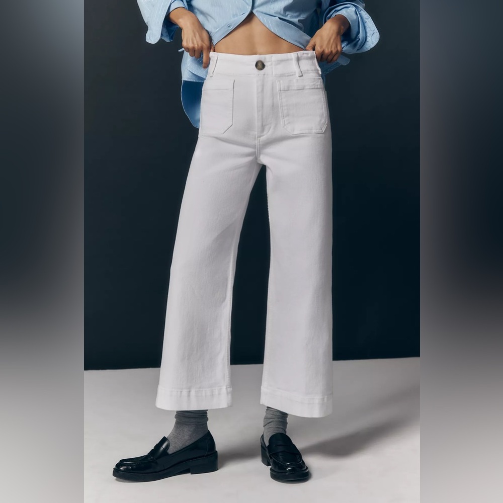 Anthropologie Maeve The Colette Crop Wide-Leg High Rise Jeans in White size 30 - Picture 6 of 14